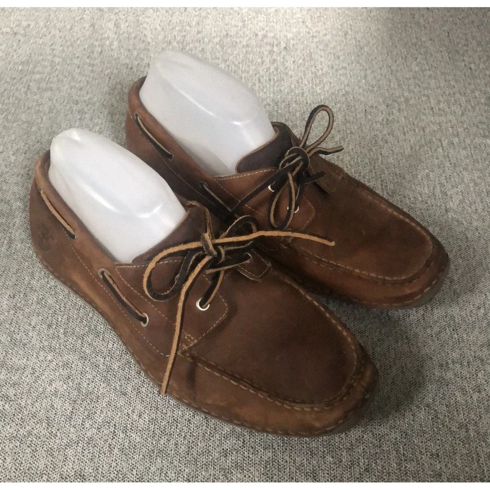 Timberland Classic Leather Boat Shoes Brown 2-Eye Deck Loafers 74017 Men's 8.5 M